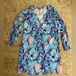 Lilly Pulitzer Silky Lightweight Blue & Pink Lined Dress, Size XS, Fish Pattern